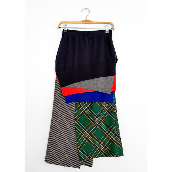 enfold Dresses & Skirts - Enföld Japanese Layered Patchwork Asymmetric Plaid Solid Skirt